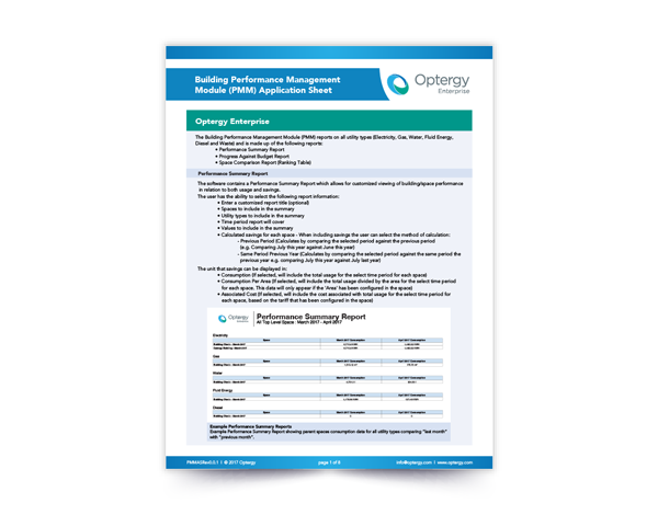 Building Performance Management Application Sheet
